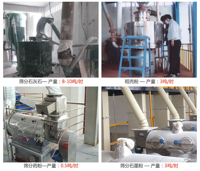 氣旋篩分機(jī)篩分石灰石，藥粉，石墨粉，稻殼粉等案例現(xiàn)場