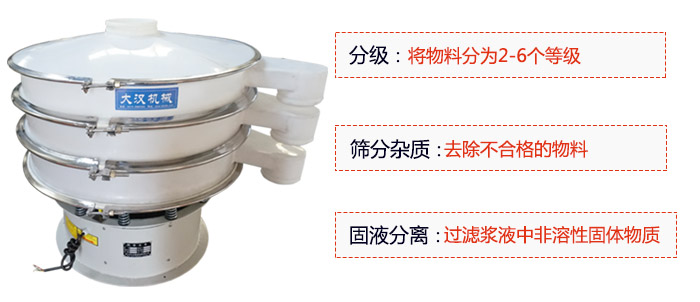 600型聚丙烯振動篩優(yōu)勢：分級：將物料京分為2-6個等級。篩分雜質(zhì)：去除不合格的物料。固液分離：過濾漿液中非溶性固體物質(zhì)。