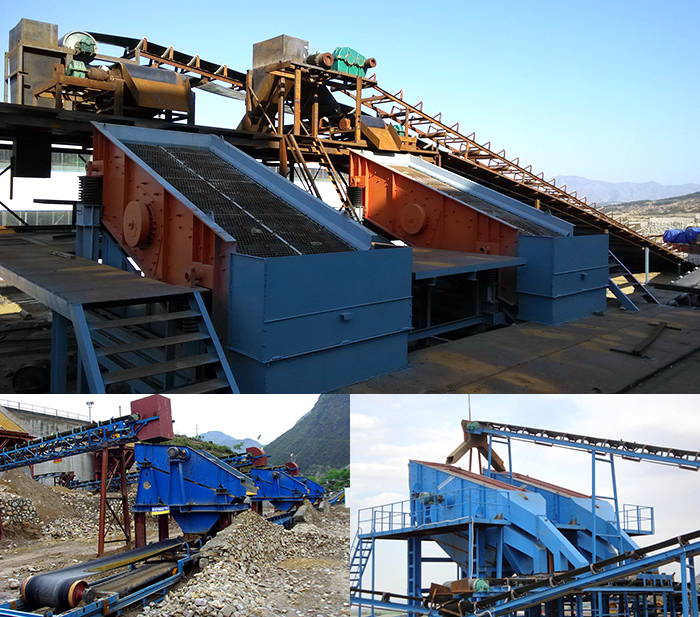 礦用振動篩石子篩分現場。