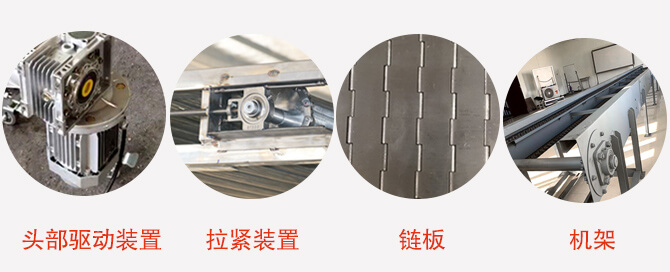 鏈板輸送機結構：頭部驅動裝置，拉緊裝置，鏈板，機架等圖片展示